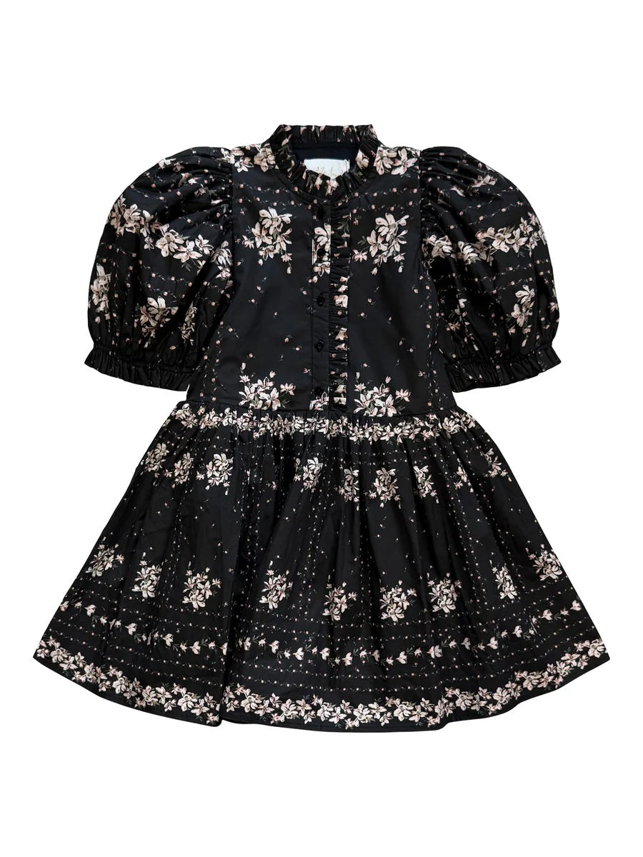 1407-Black Border Print Short Dress-Border Print