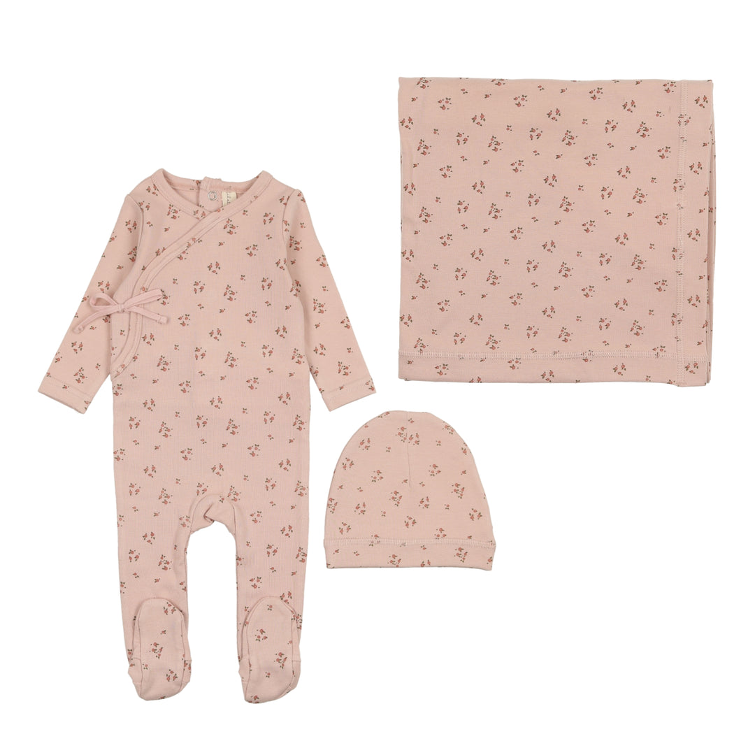 DAINTY FLORAL LAYETTE SET-SHELL PINK/ FLORAL