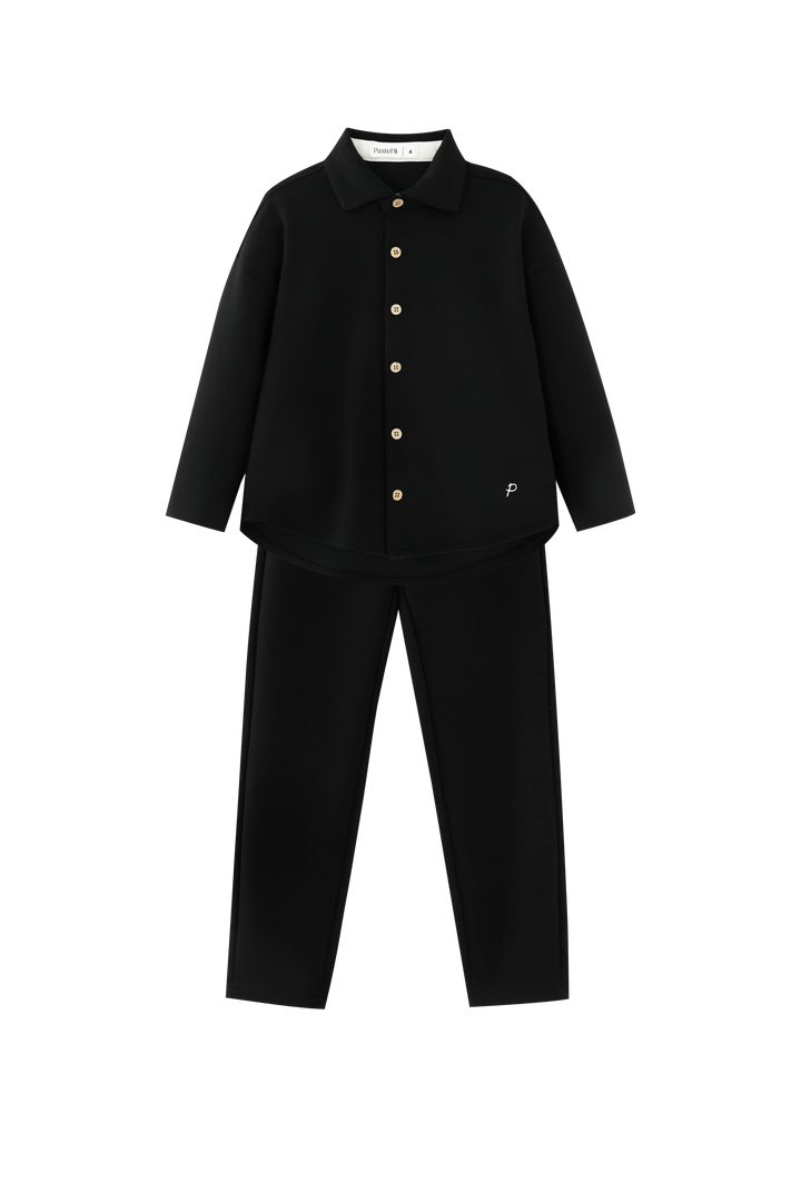 COLLARED ROBE SET-BLACK