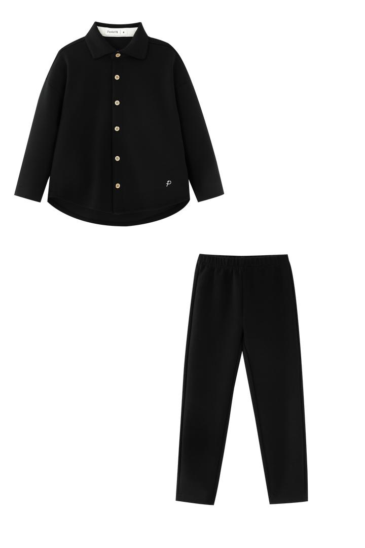 COLLARED ROBE SET-BLACK