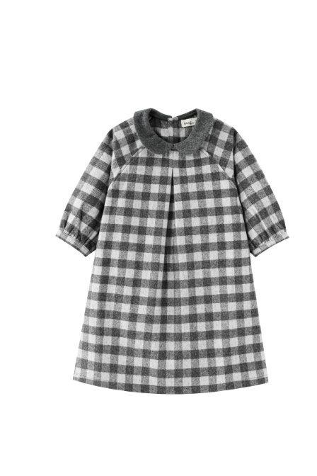 CHECKERED DRESS WITH COLLAR-GREY CHECKERED