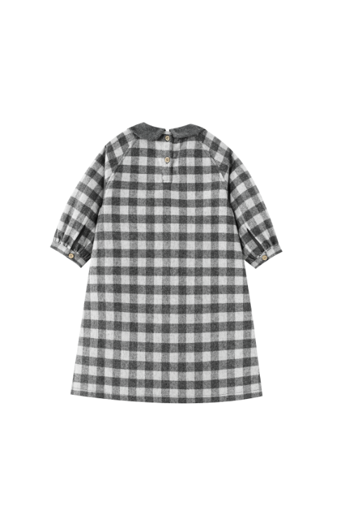CHECKERED DRESS WITH COLLAR-GREY CHECKERED
