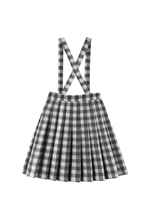 CHECKERED PLEATED SUSPENDER SKIRT-GREY CHECKERED