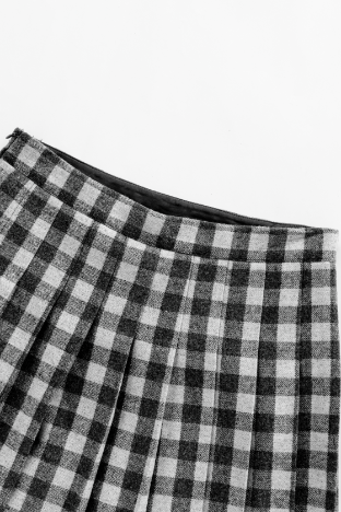 CHECKERED PLEATED SKIRT-GREY CHECKERED