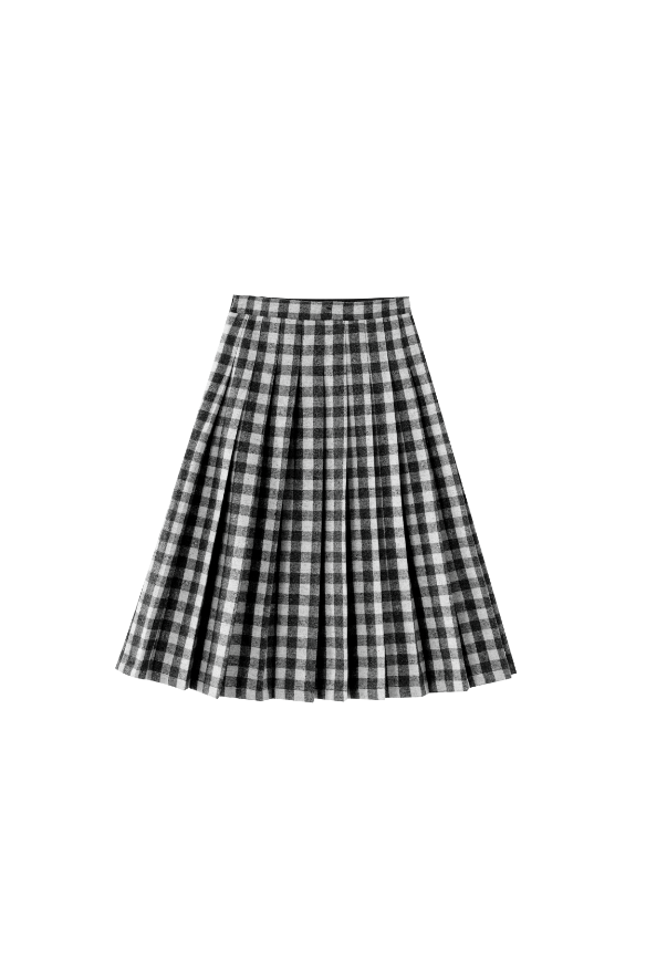 CHECKERED PLEATED SKIRT-GREY CHECKERED