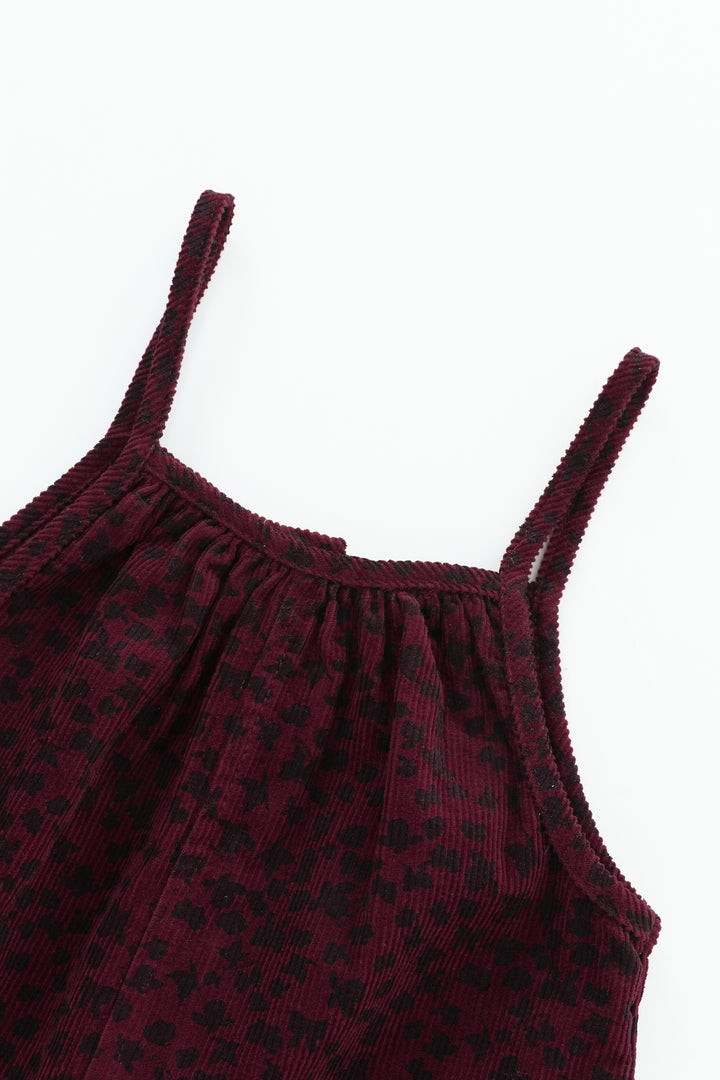 BUTTERFLY PRINTED CORDUROY ROMPER-BURGUNDY