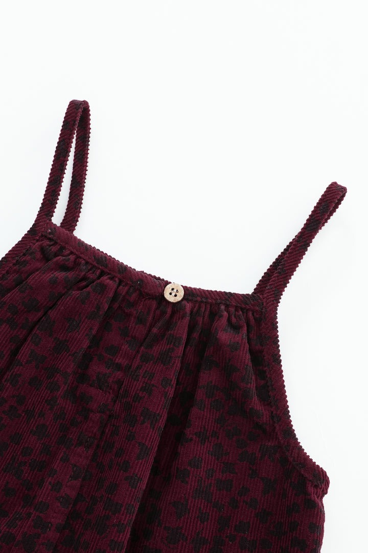 BUTTERFLY PRINTED CORDUROY ROMPER-BURGUNDY