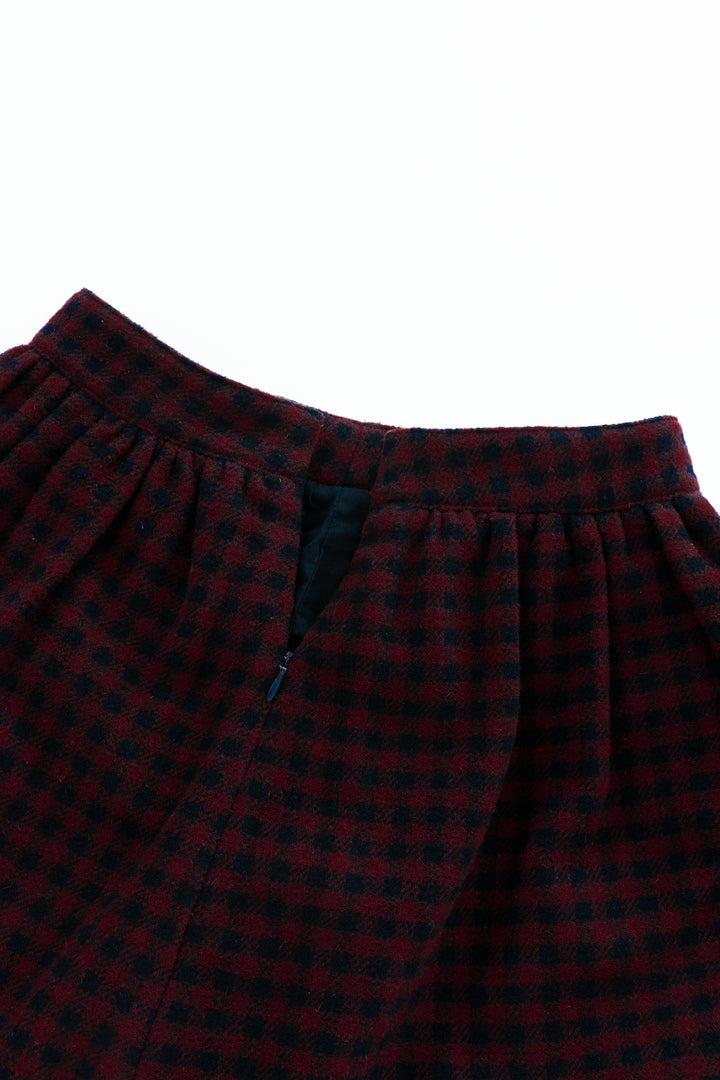 CHECKERED CIRCLE SKIRT-BURGUNDY CHECKERED