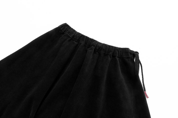 CORDUROY CIRCLE SKIRT WITH TIE-BLACK