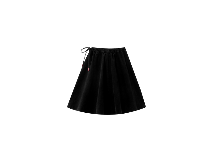 CORDUROY CIRCLE SKIRT WITH TIE-BLACK