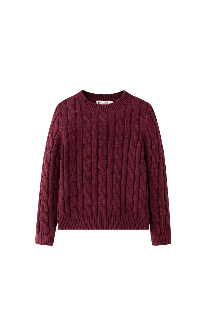 CABLE SWEATER-BURGUNDY