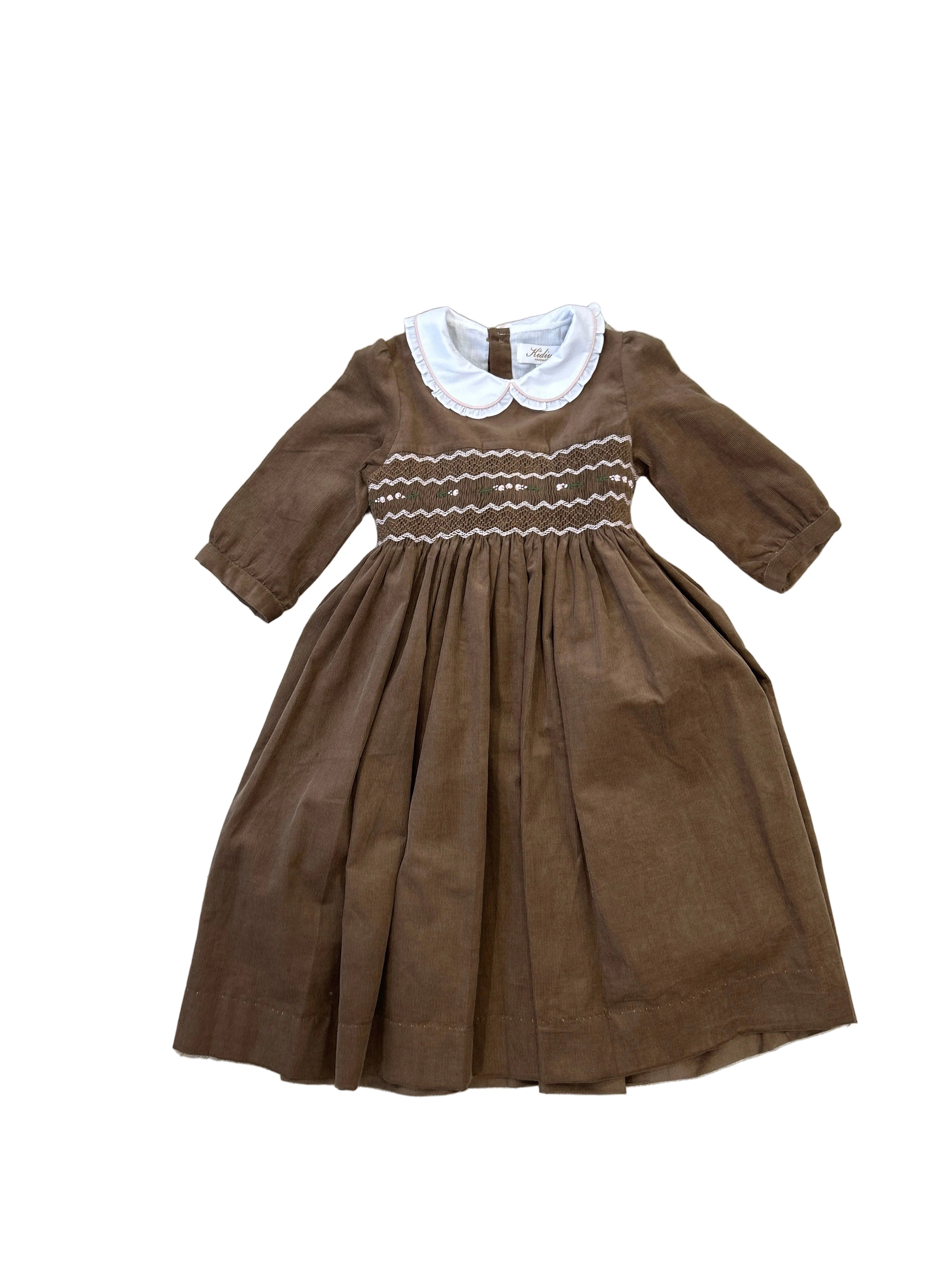 37081 SYBELLE MC SMOCKED GIRL DRESS - HAZELNUT BROWN CORDUROY