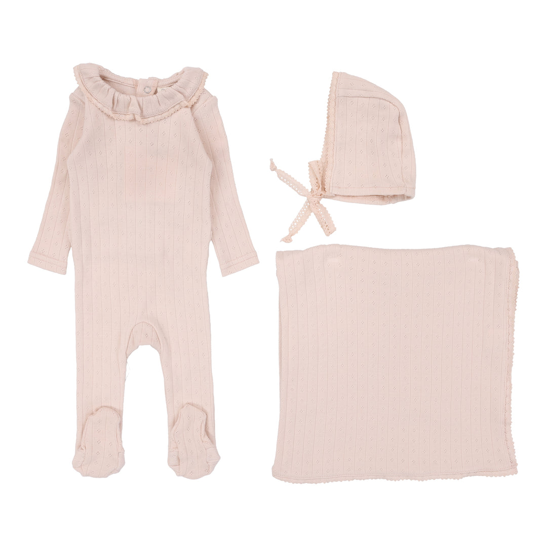 Fine Pointelle Collar Layette Set-Petal Ruffle