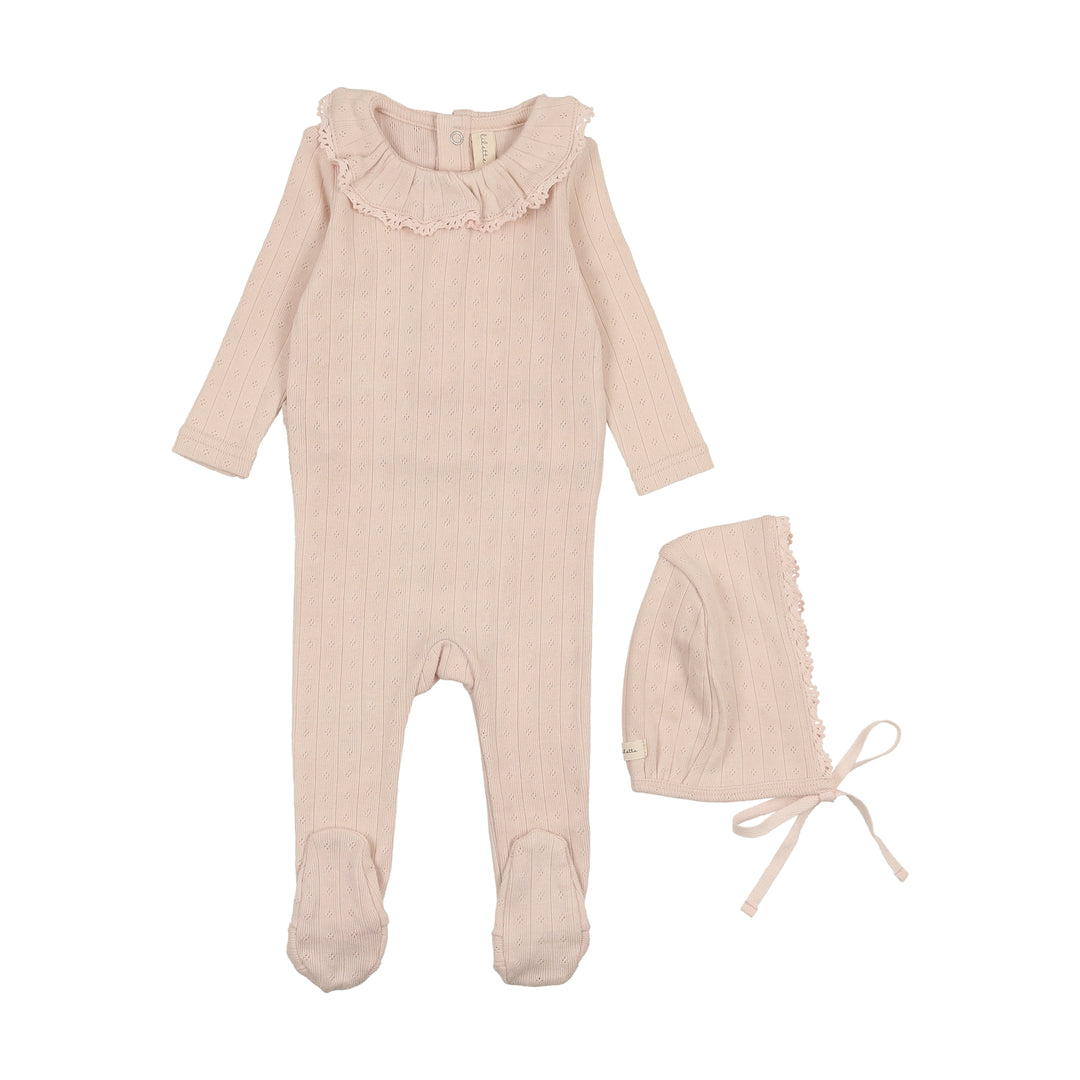 FINE POINTELLE RUFFLE COLLAR FOOTIE SET-Petal