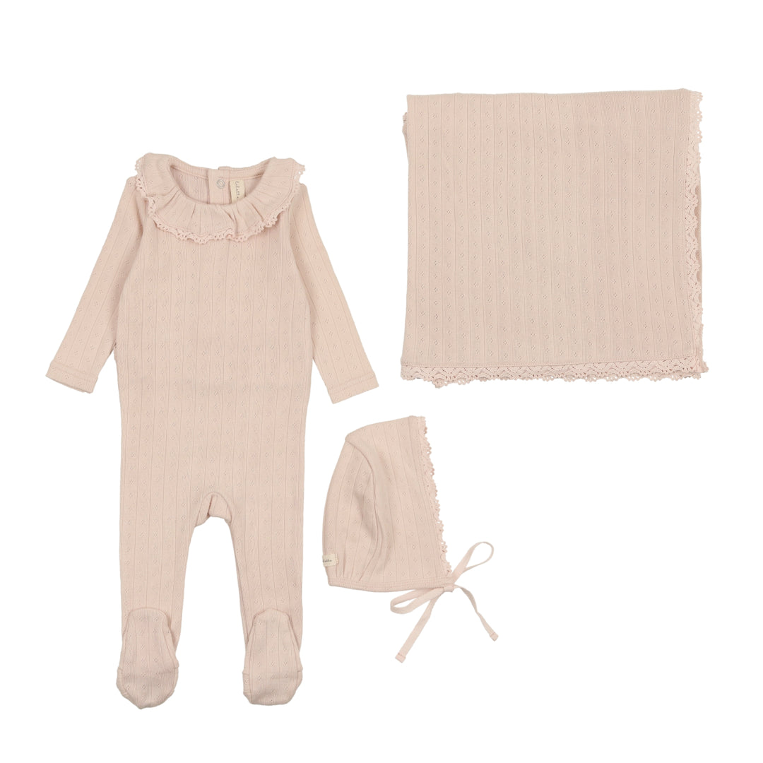 FINE POINTELLE RUFFLE LAYETTE SET-Petal