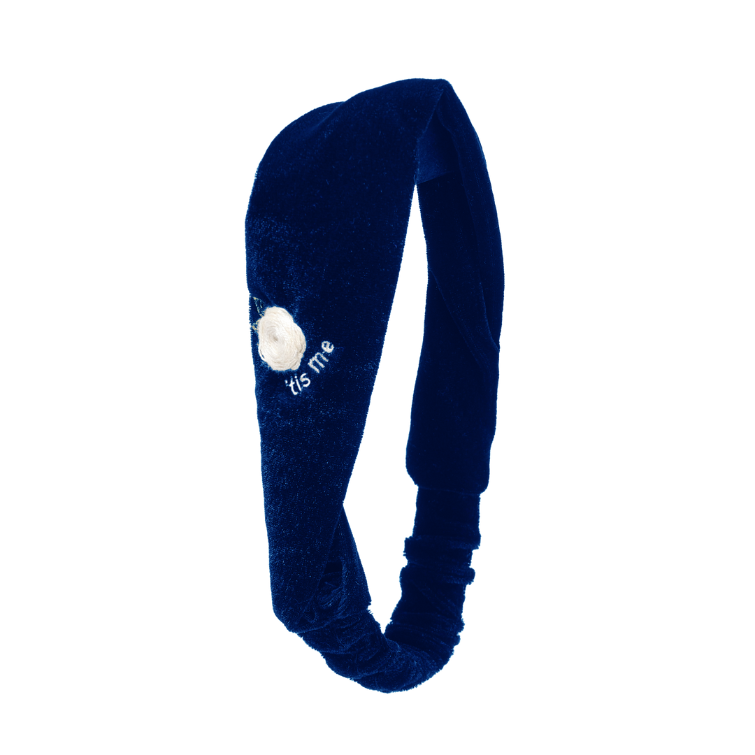 VELVET EMBROIDERY 2 INCH SOFT HEADSCARF-Blue