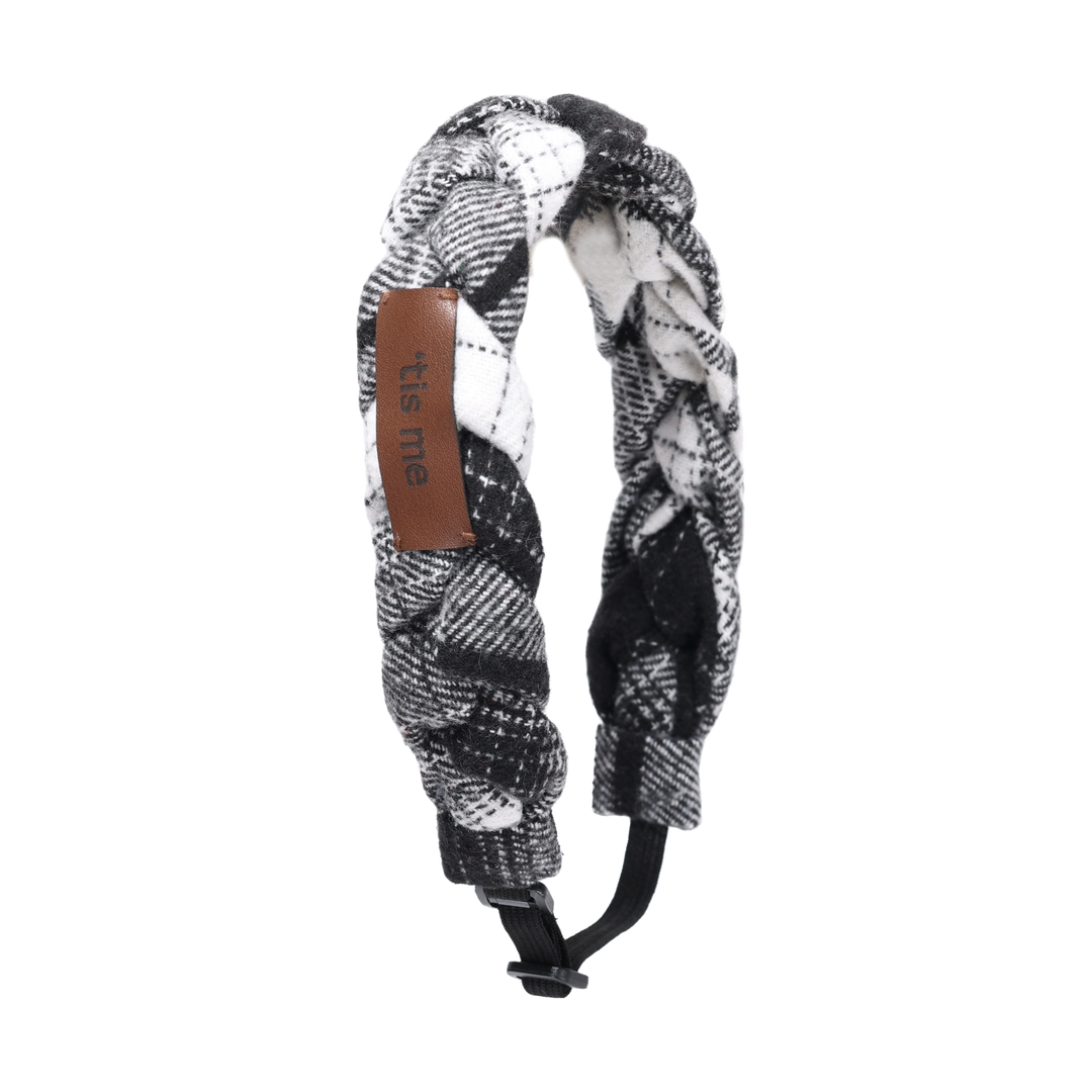 PLAID 1.5 INCH BRAIDED ADJUSTABLE HEADSCARF-BLACK/WHITE