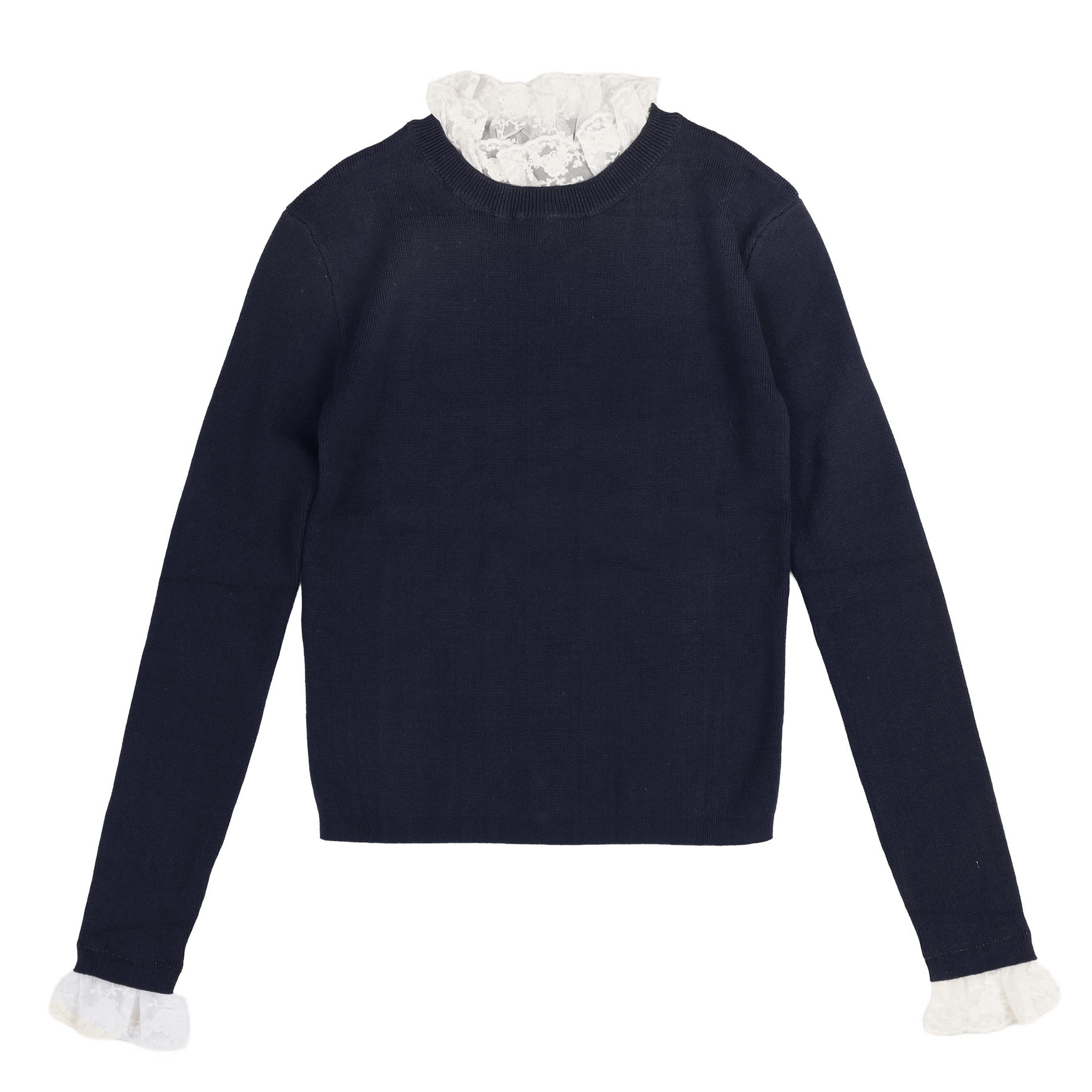 HKN035 LACE NECK KNIT - NAVY – whoopikids