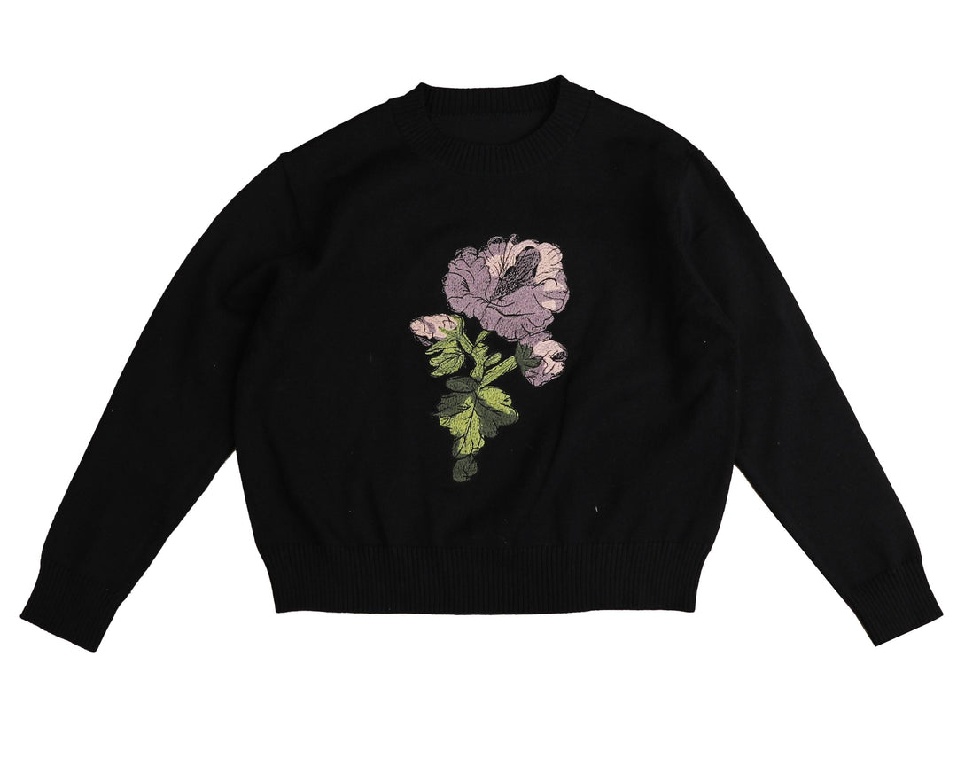 HKN868-ROSE SCRIBBLE EMBROIDERY KNIT-NAVY