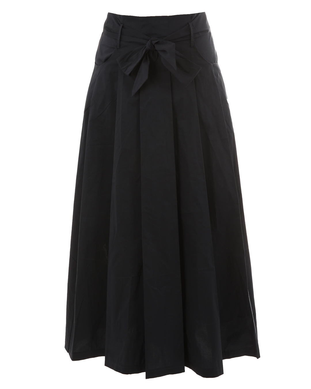 HSK873-PLEATED SKIRT WITH A BELT TIE-BLACK