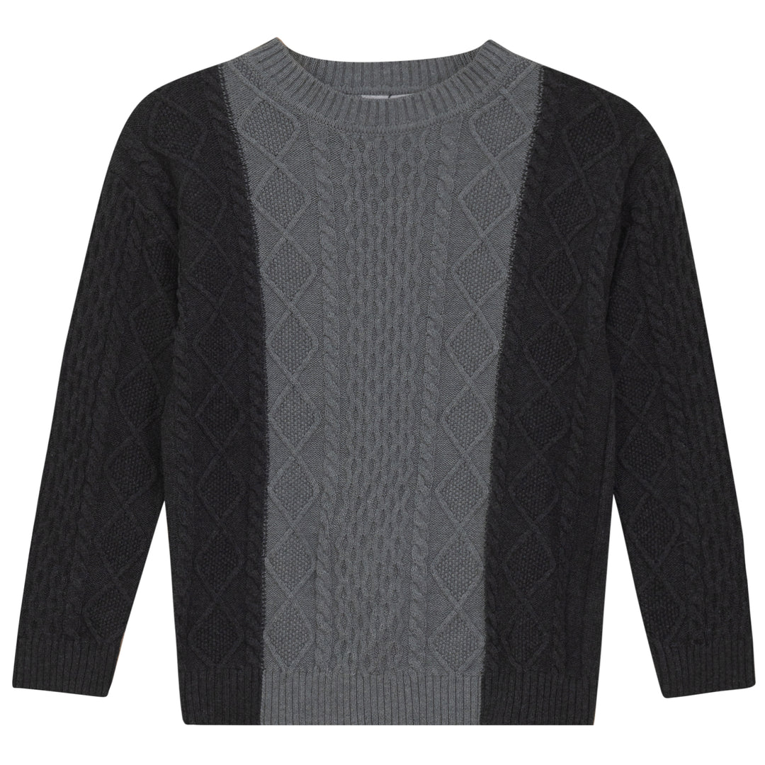 HUNT-CABLE BLOCKED SWEATER-GREY