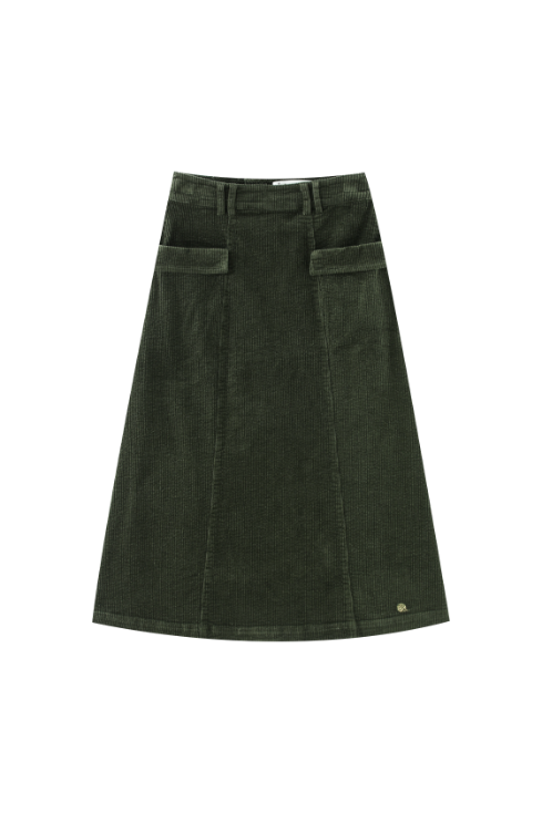 CORDUROY SKIRT WITH POCKETS-GREEN