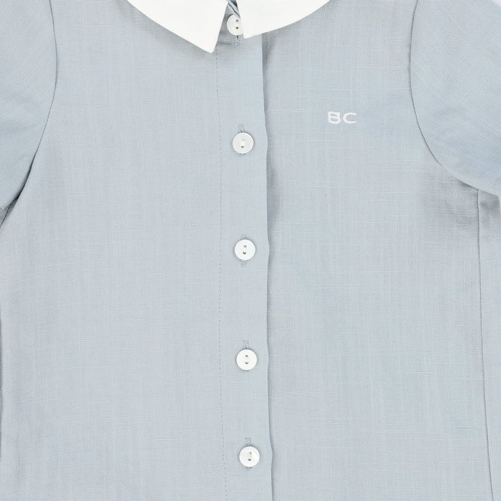 C-19235-Linen Trim Collared Shirt -Light Blue