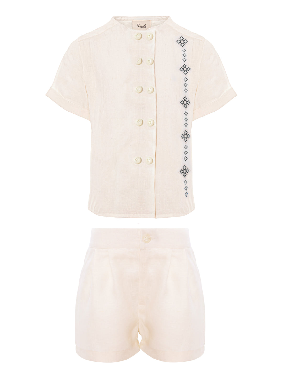 VICTOR BLOUSE/PANTS-BEIGE WITH BLACK EMBROIDERY