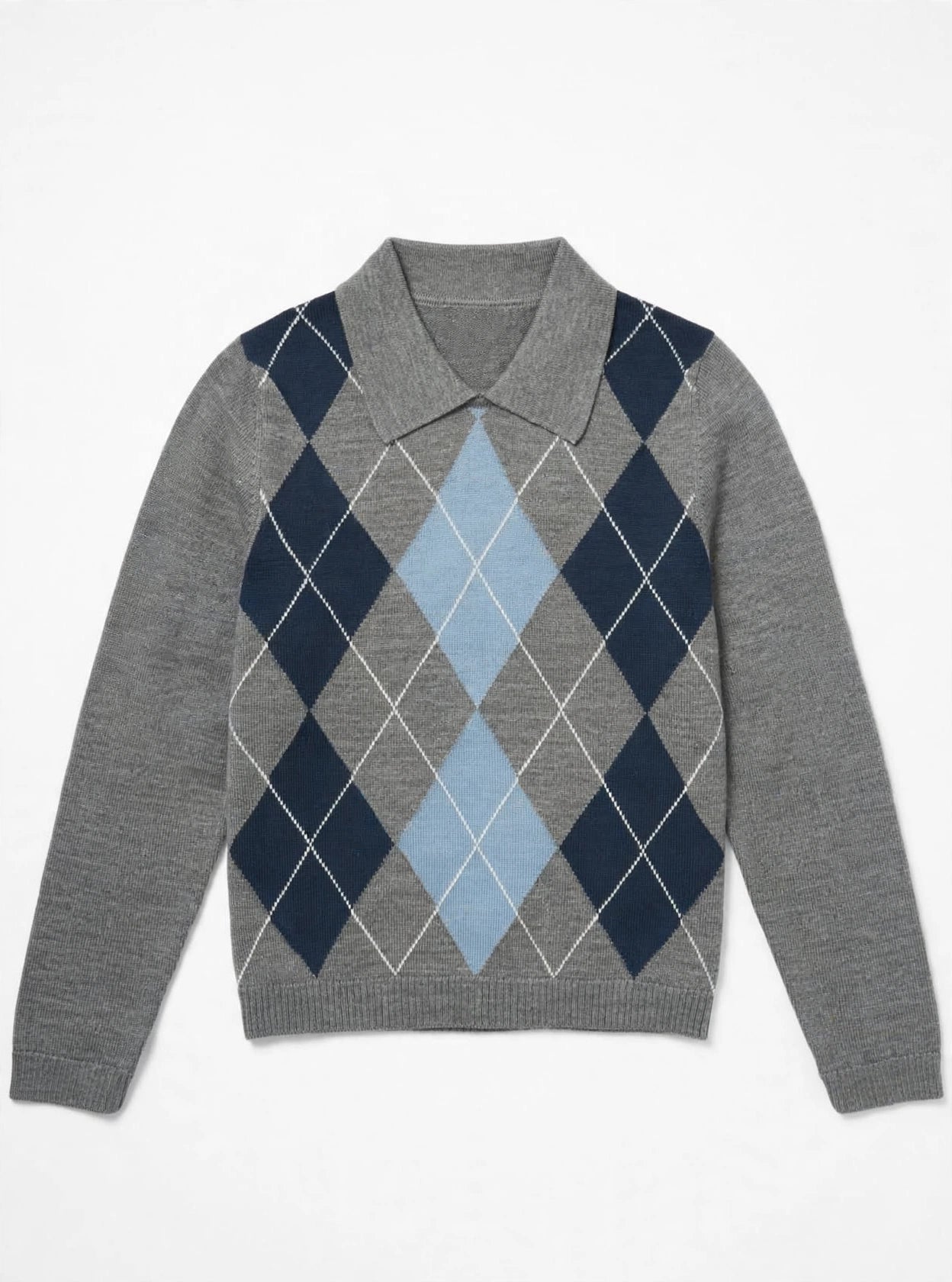 262-000-330 MERINO KNITTED ARGYLE PULL OVER W. COLLAR - GREY