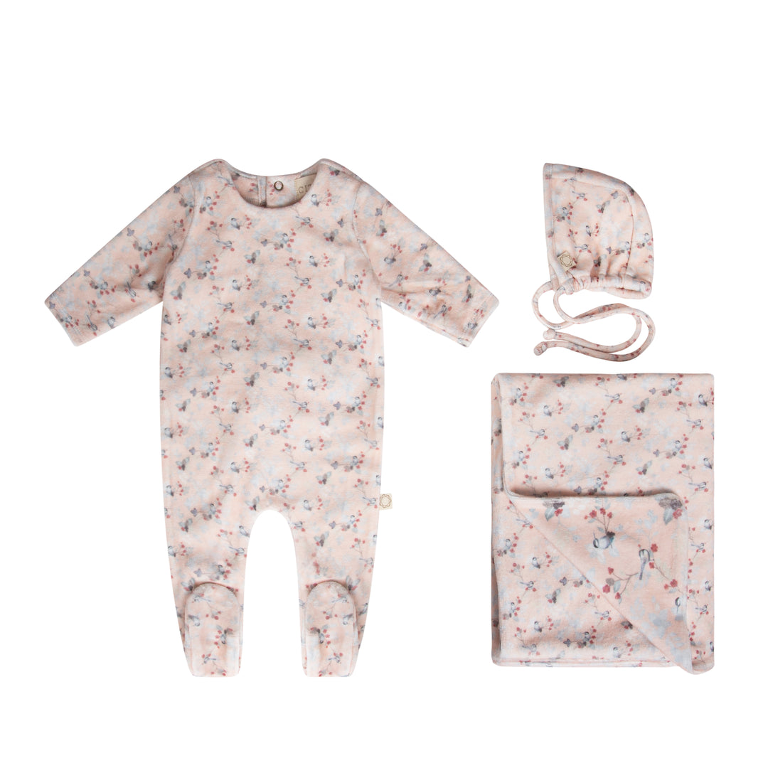 LEAF PRINT VELOUR SET-Pink Leaves