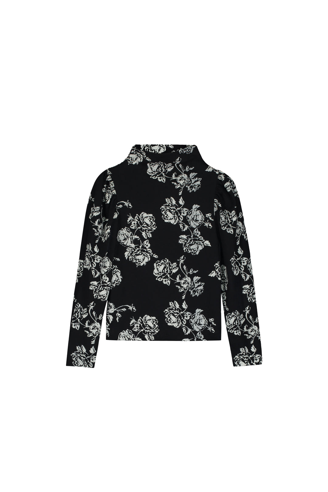 Soft Flower Turtleneck-Black and cream