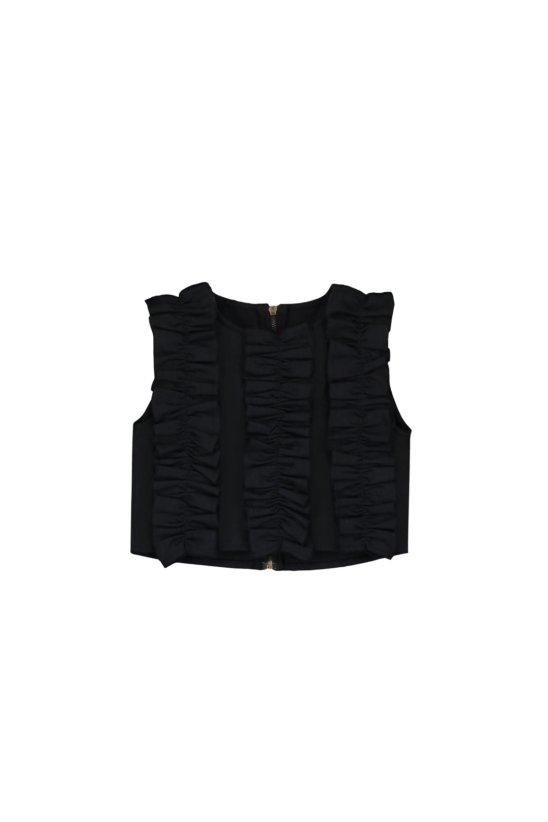 Denim Ruffle Top-Black