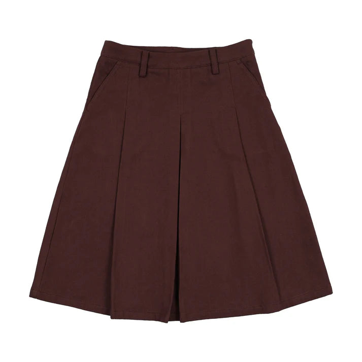 FAW25-13-DENIM PLEATED SKIRT-Washed Burgundy