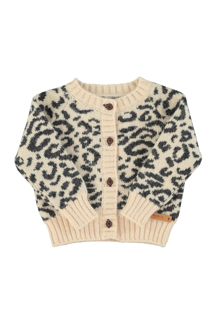 AW25.TRC2501A-Knitted baby cardigan | Light pink w/ black animal print-light pink