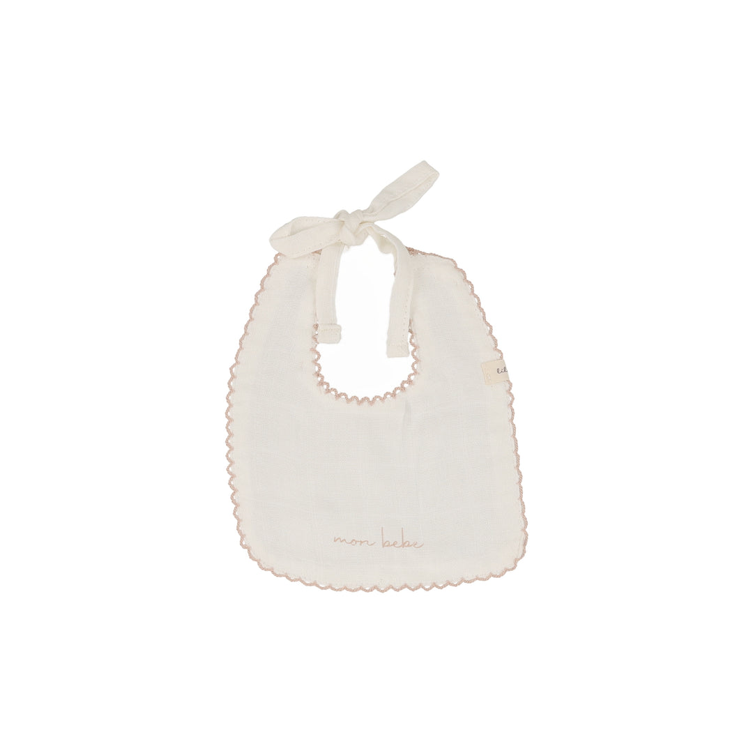 EDGED MUSLIN BIB-WINTER WHITE/BLUSH