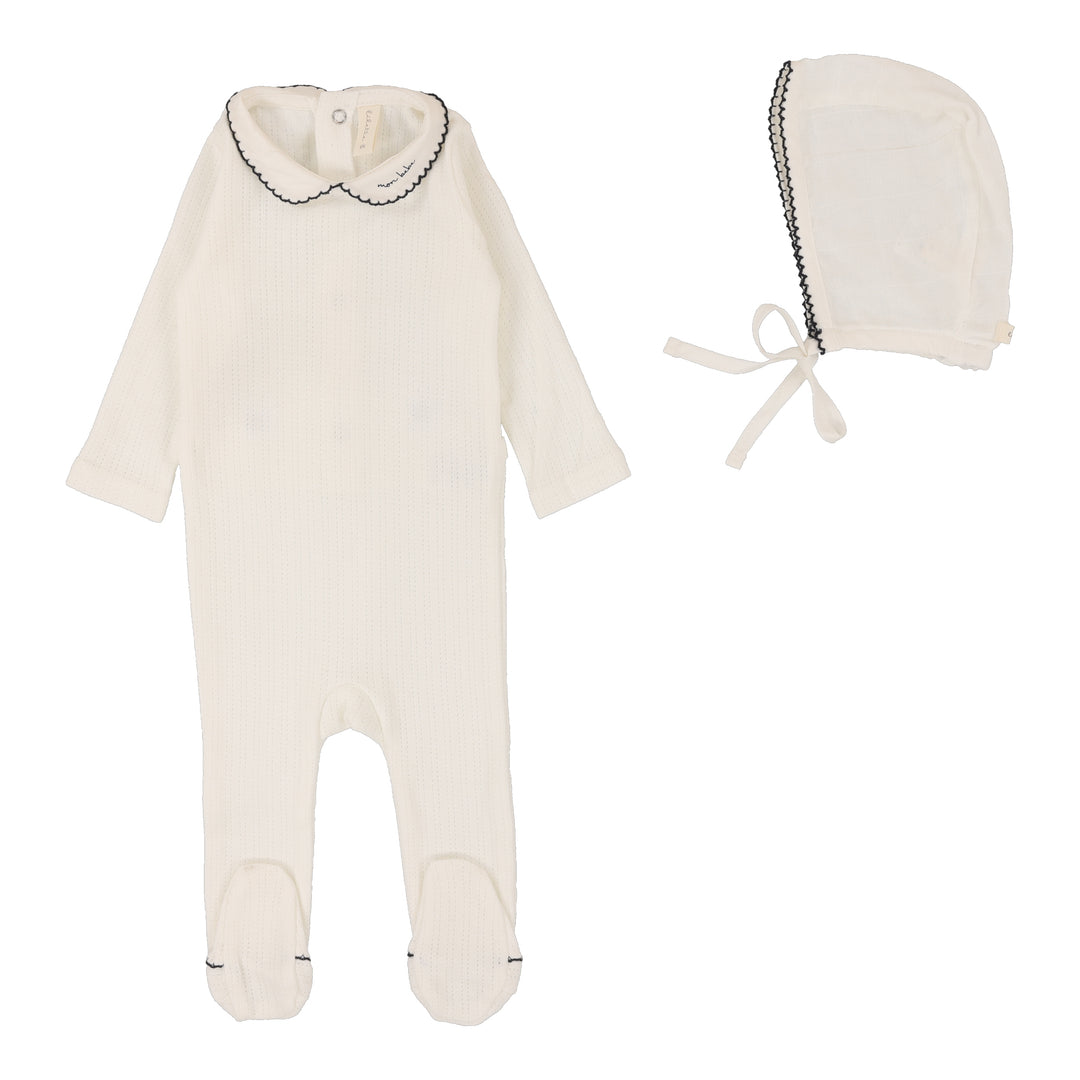 EDGED COLLAR FOOTIE SET-WINTER WHITE/NAVY