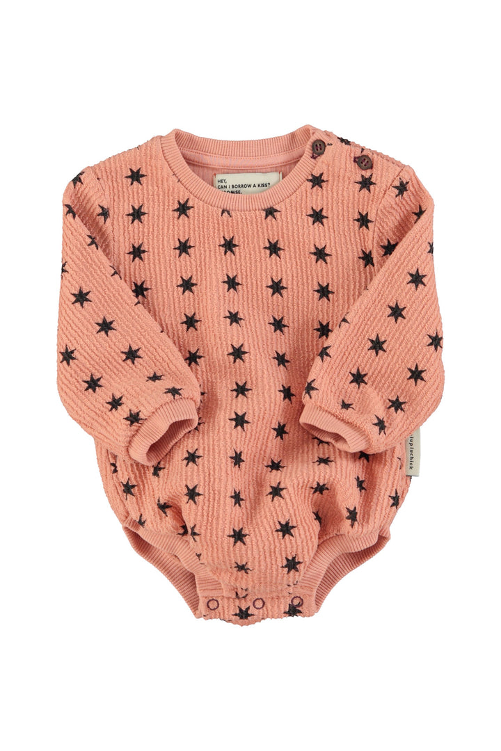AW25.FLP2501-Long sleeve romper | Pink w/ black stars-light pink | textured cotton fleece