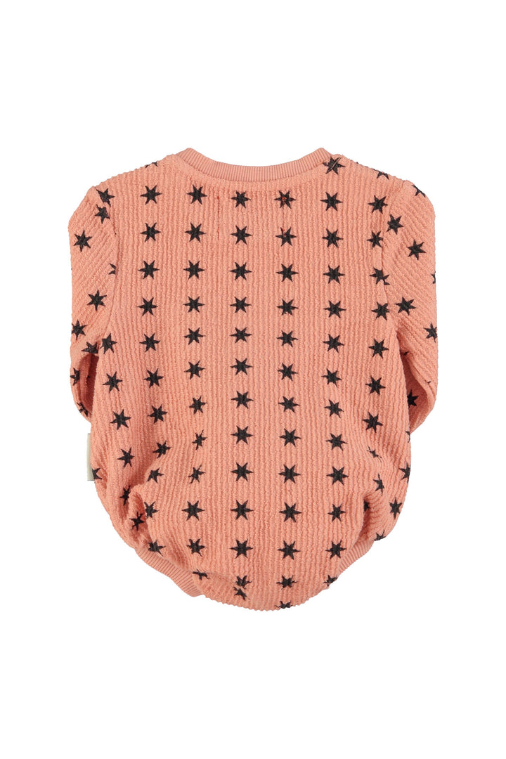 AW25.FLP2501-Long sleeve romper | Pink w/ black stars-light pink | textured cotton fleece