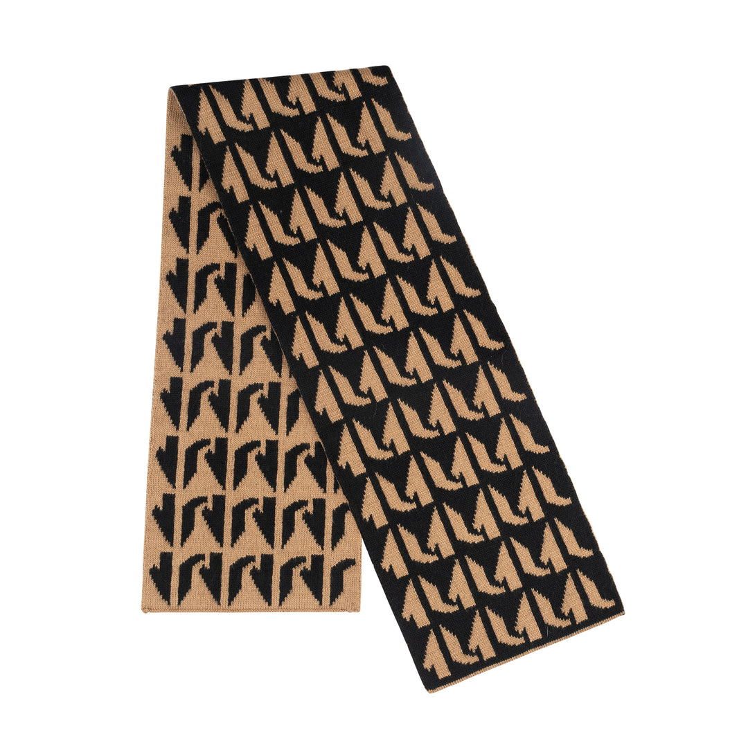 KIDS KNIT SCARF-Black/Taupe
