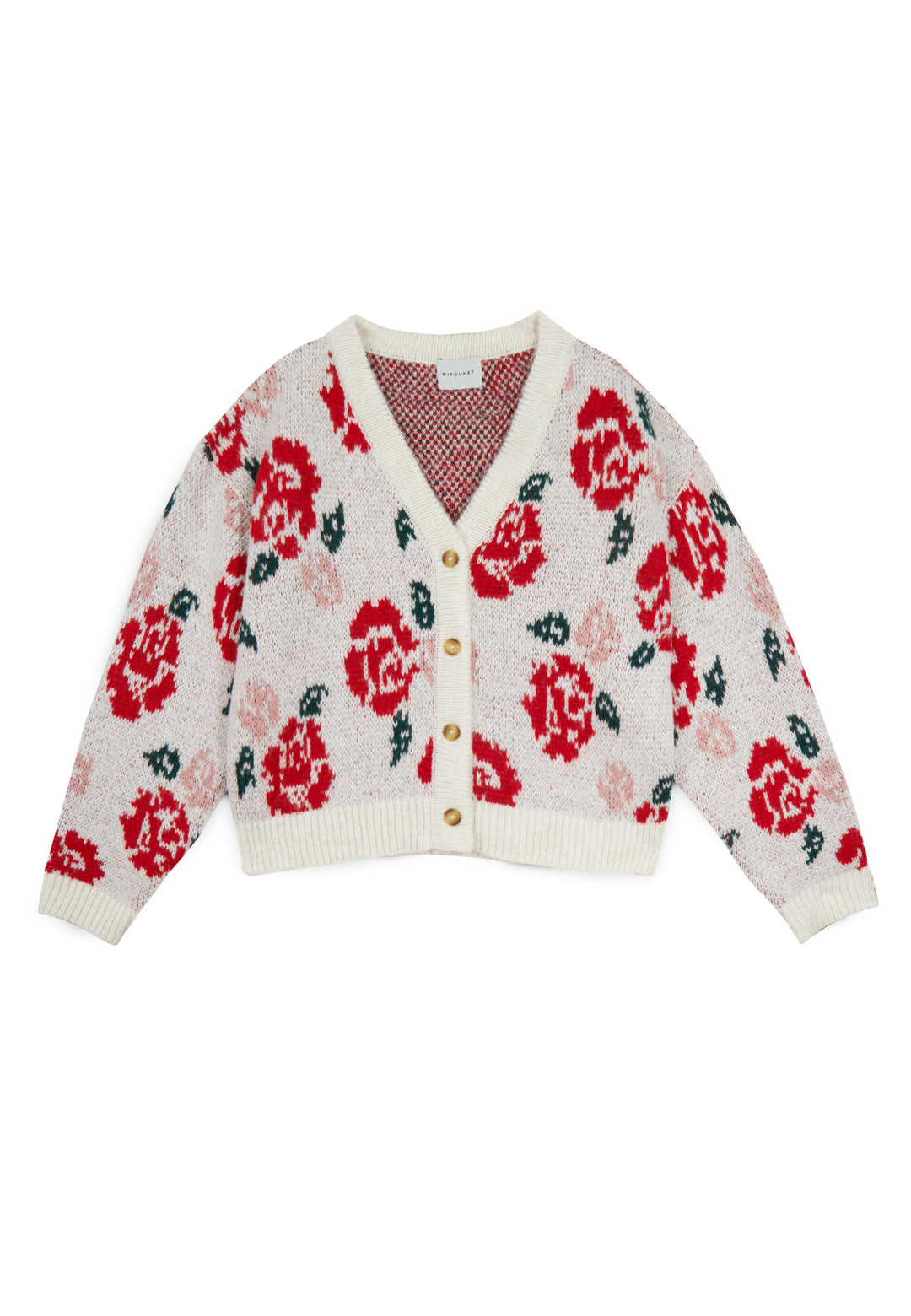 ALMA FLOWER CARDIGAN-KNITWEAR (ECRU / RIO RED)