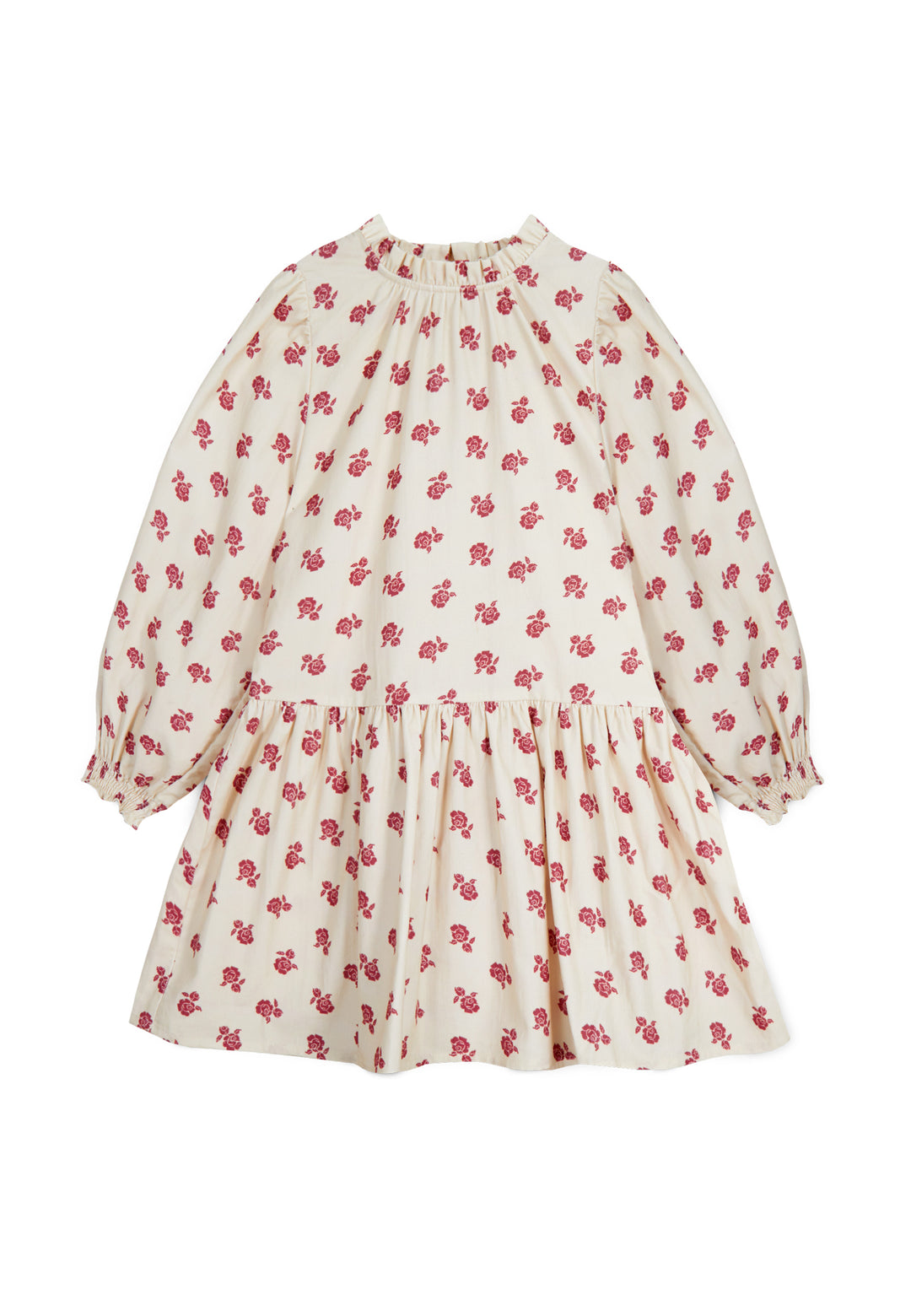ADELA CORDUROY DRESS-PRINTED CORDUROY (ECRU/RIO RED)