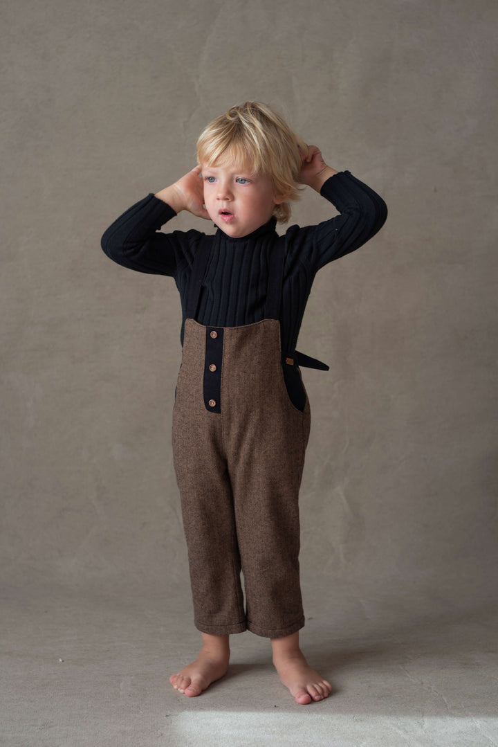 Mod.10.1 Brown micro-herringbone contrasting dungarees