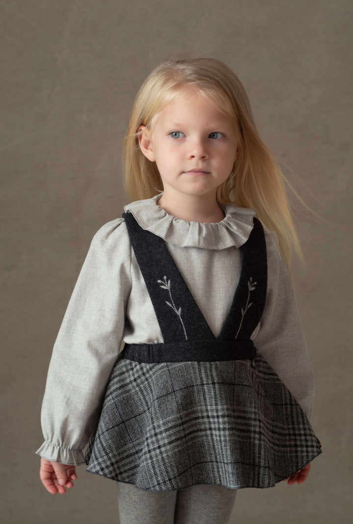 Mod.3.1 Grey plaid woollen romper suit with straps