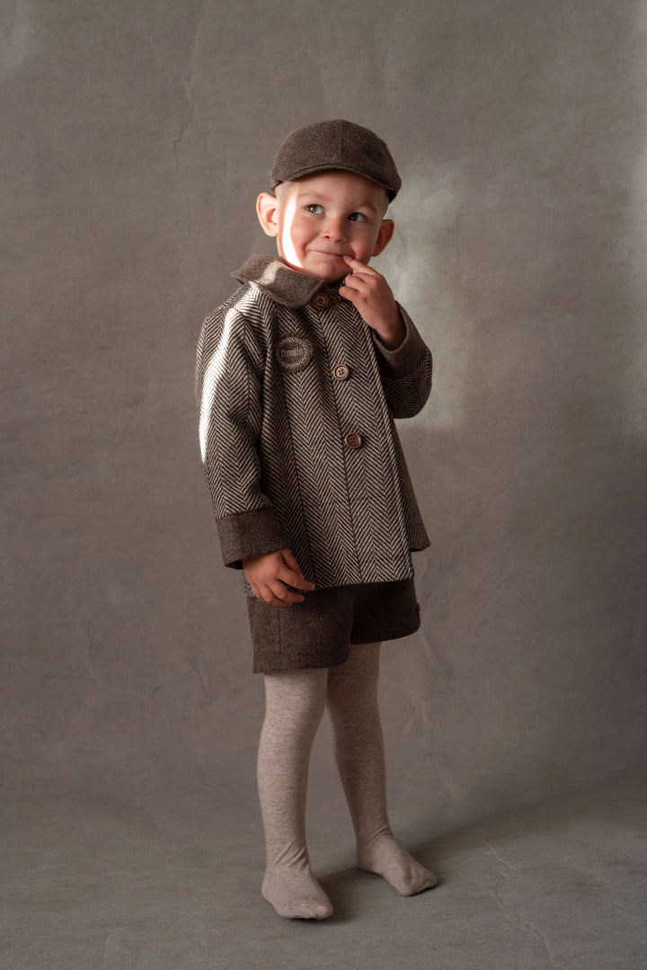 Mod.53.2 Brown herringbone woollen double-breasted coat