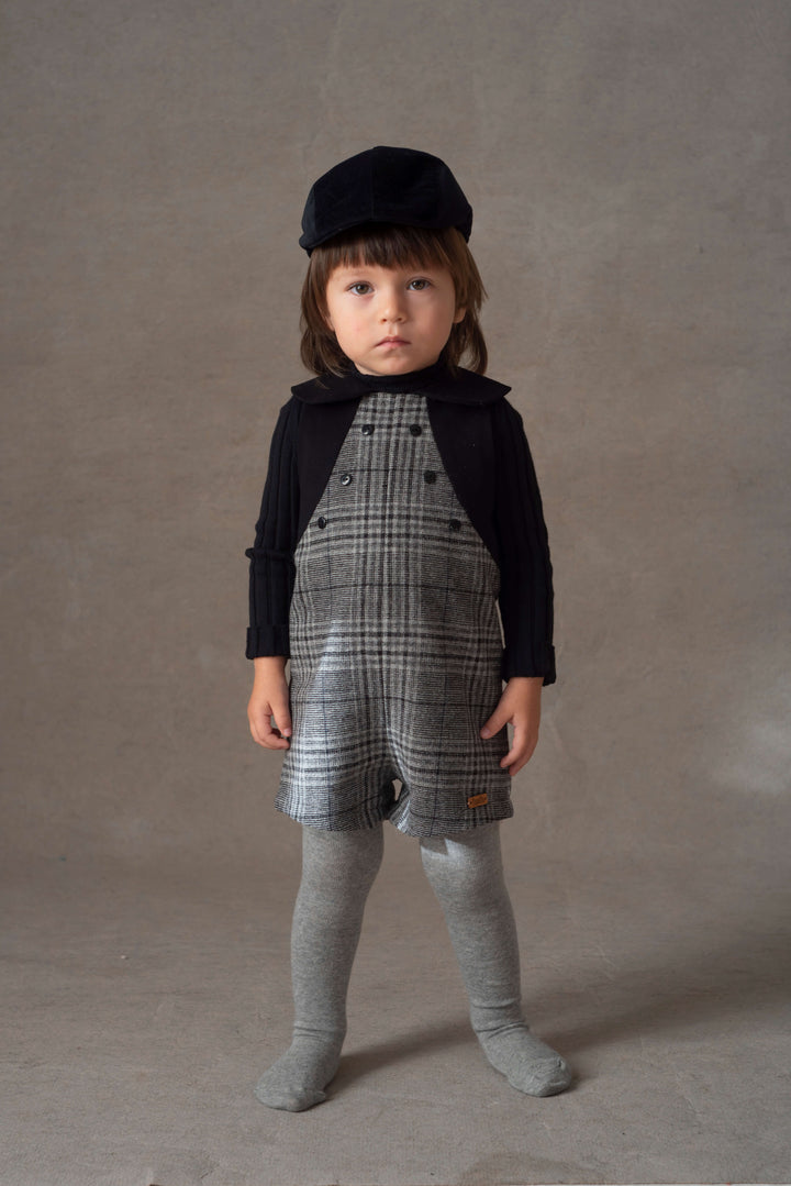 Mod.7.2 Grey plaid woollen dungarees with baby collar