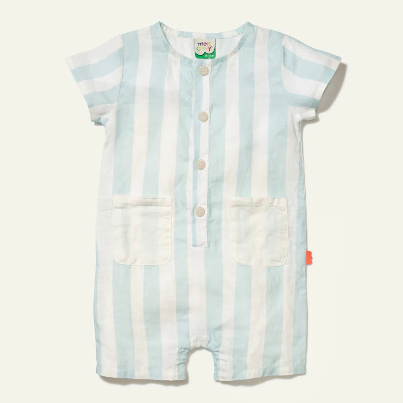 LINEN CABANA STRIPE POCKET BABY ROMPER-Iced Aqua-Iced Aqua
