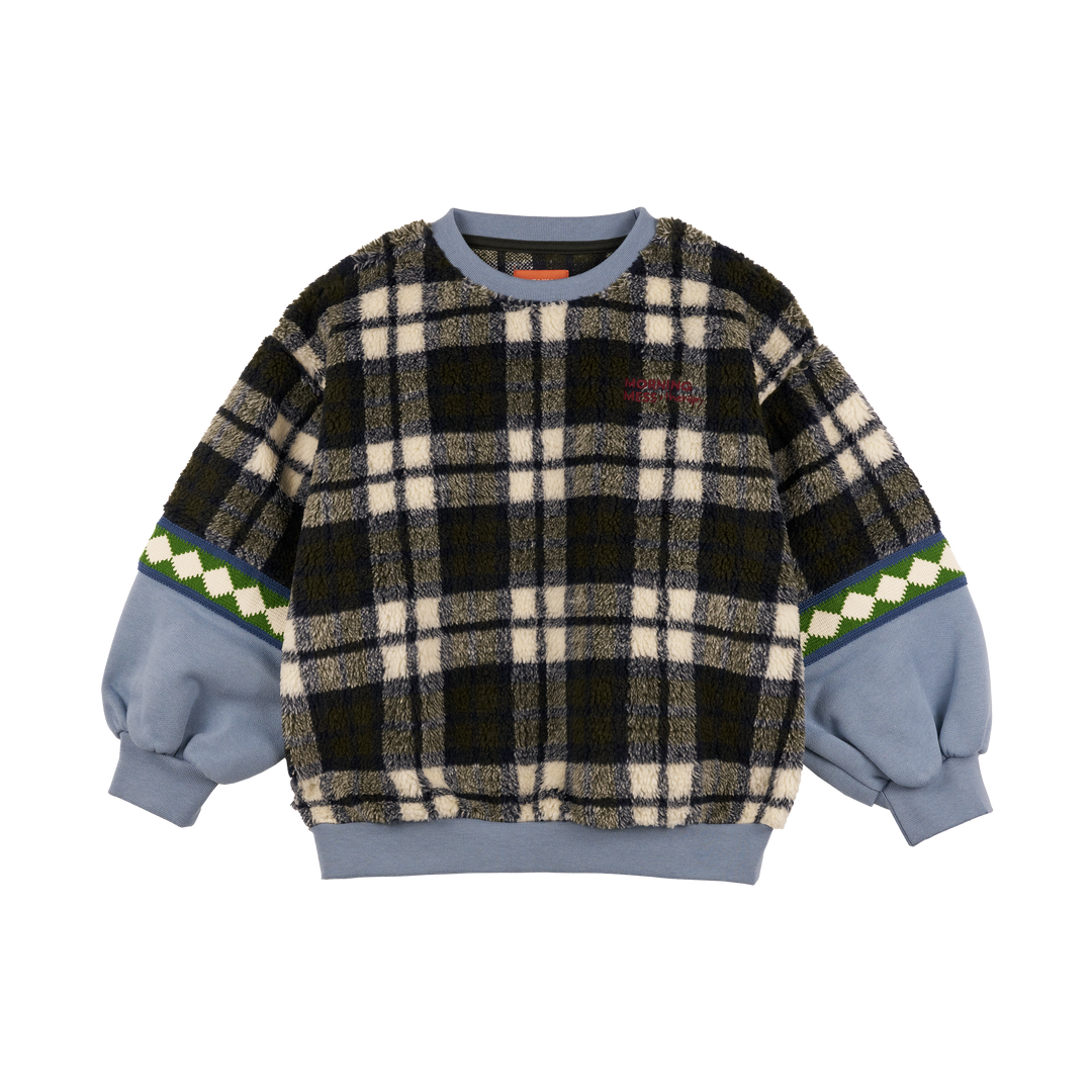 Mati Sweatshirt with Fleece Sleeves Checked Teddy-Checked Blue
