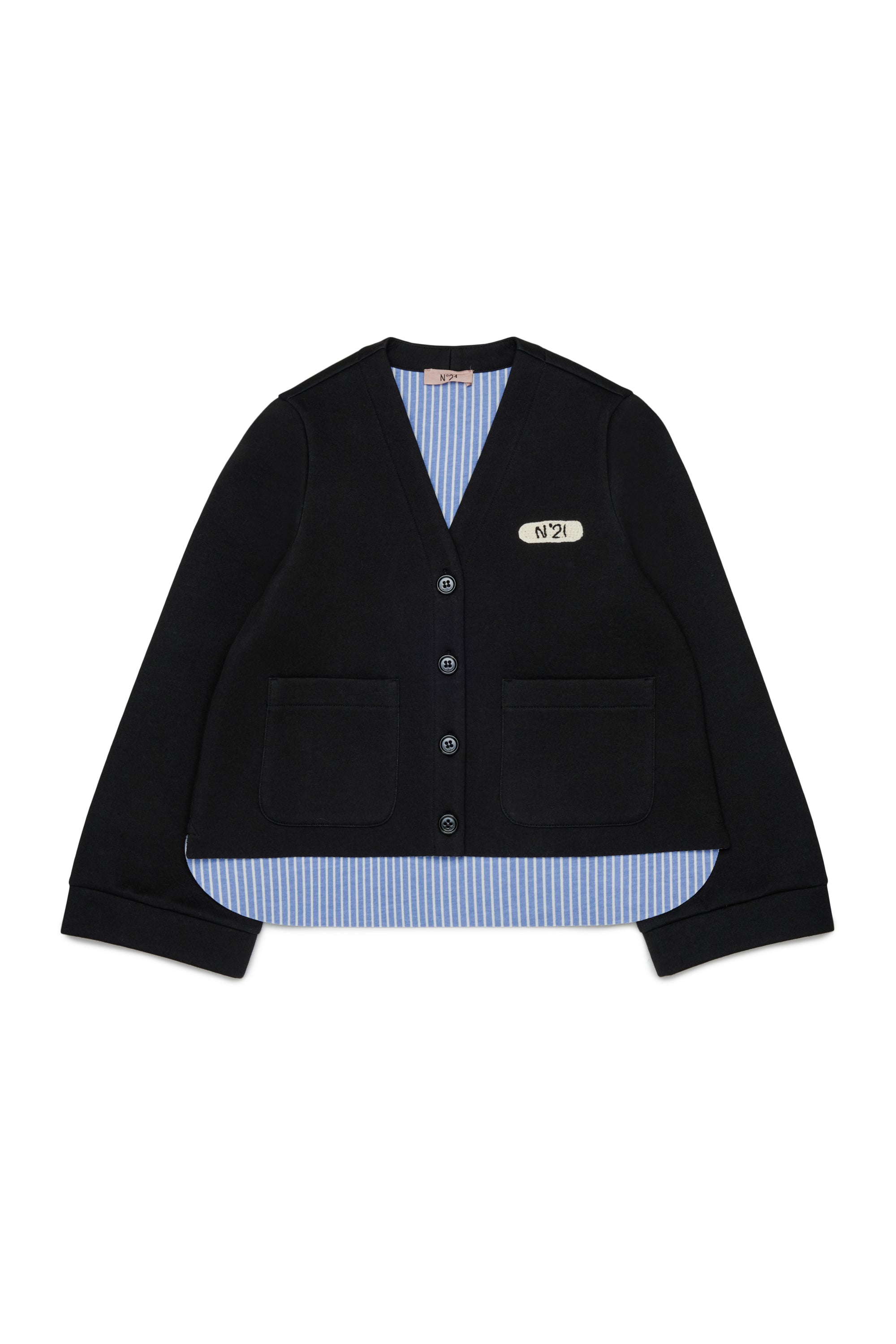 N210FG N0516 BLACK NEOPRENE VNECK CARDIGAN WITH BLUE STRIPE LINING