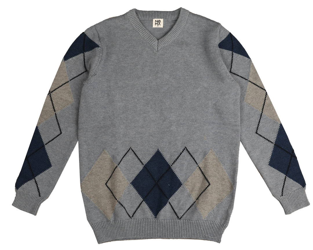 NKN140-Argyle knit sweater-GREY