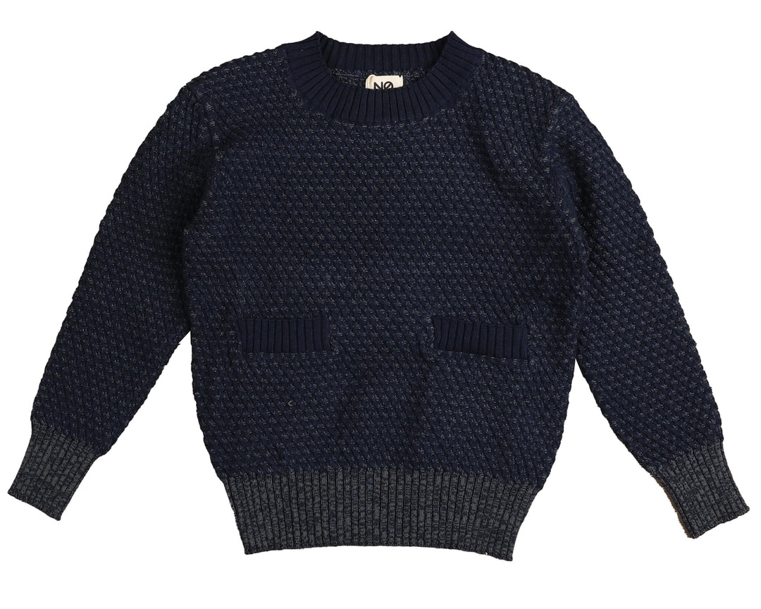 NKN144-Textured crew neck knit-BLUE